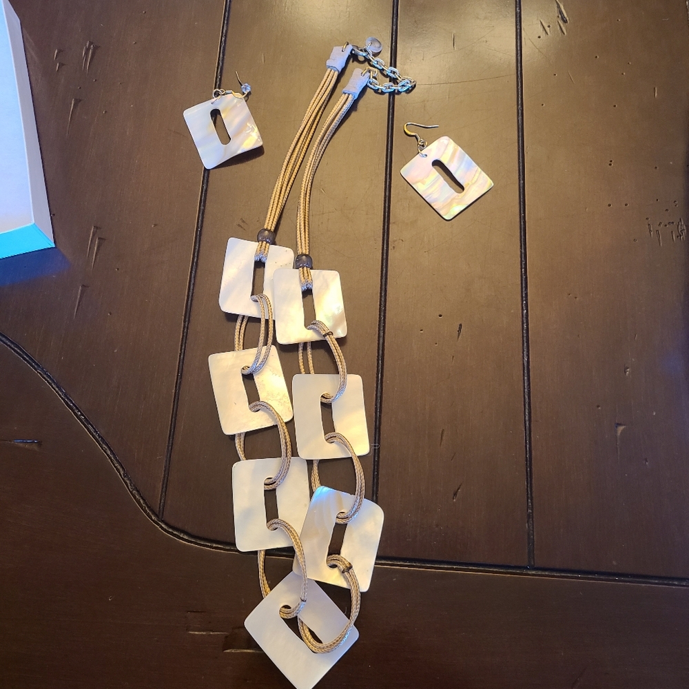 Mother of pearl shell looking necklace and earrings